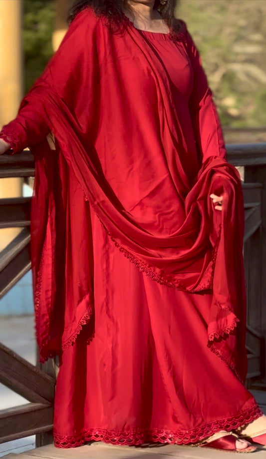 Red Formal Maxi Dress with Dupatta – Pakistani Long Frock for Women